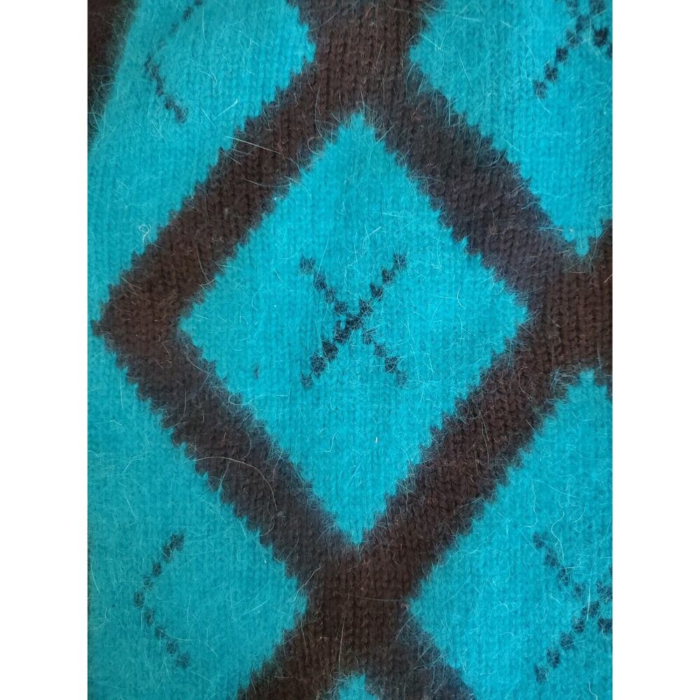 Vintage ARGYLE SWEATER CARDIGAN Blue and Black Angora Blend Size S EUC - Picture 5 of 5